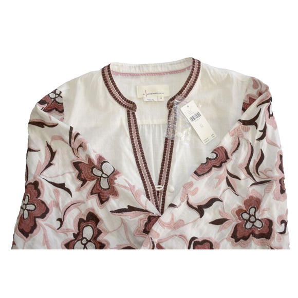 B0 NWT ANTHROPOLOGIE White Cotton Embroidered LS V-Neck Blouse Top Size XS $160 - Picture 3 of 4